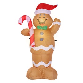 Kavolet 5 FT Christmas Inflatable Gingerbread Man, LED Christmas Outdoor Decoration with Fan Blower Ground Stake Ropes Water Bag, Snowman/Santa Claus/Gingerbread Man, for Holiday Party Xmas Yard