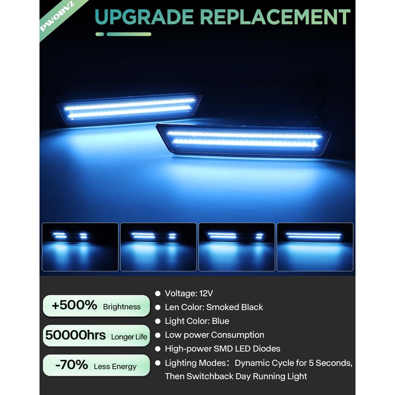 PWOBVZ Dynamic Blue Rear Side Marker Lights Compatible With Dodge