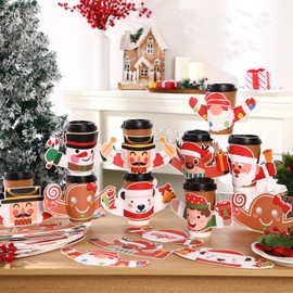Zhehao 48 Pcs Large Thick Christmas Coffee Cup Sleeves Disposable Hot Cocoa Paper Cup Sleeves for 16oz Paper Cup Snowman Santa Claus Elf Cup Sleeves for Cold Drink, Cup Not Include