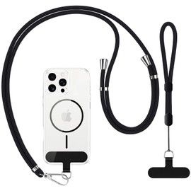 Rainway Crossbody Phone Lanyard with Patch, 1 Pcs Adjustable Phone Strap and Wrist Strap, 2 Pcs Durable Patches, Universal Neck Strap Compatible with Most Smartphones, Black