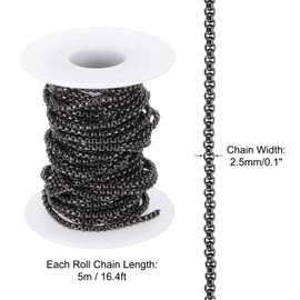 PATIKIL 16.4Ft Box Chain Roll, 2.5mm Width Cable Square Box Link Chains Bulk Jewelry Extender Chain for Jewelry Making DIY Craft Necklaces Bracelet, Black
