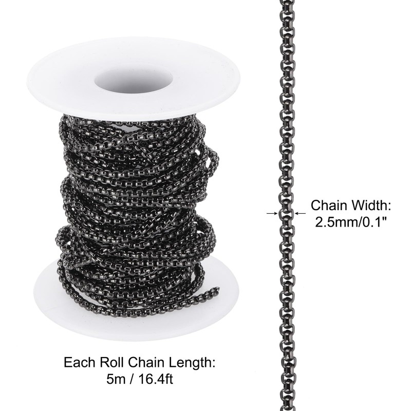 PATIKIL 16.4Ft Box Chain Roll, 2.5mm Width Cable Square Box
