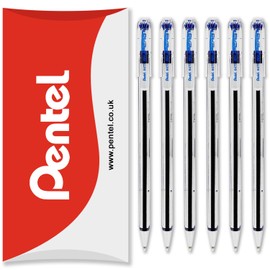 Pentel BK77 Superb Ballpoint Pens - 0.7mm Nib Tip 0.25mm Fine Line Width - In Pillow Packaging (Blue Pack of 6)