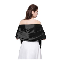 Satin Shawl Wrap Scarf for Evening Dresses Long Neckerchief Women Head-scarf JW19 (-Black-)