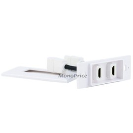 Monoprice Two-Piece Inset Wall Plate with 4 Inch Built-in Flexible High Speed HDMI Cable With Ethernet - Dual Port (2P)