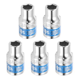 HARFINGTON 5pcs 1/2 Inch Drive 6-Point Socket 10mm CR-V Metric Shallow Socket Electric Wrench Socket for Mechanical Auto Repair, Silver Tone & Blue