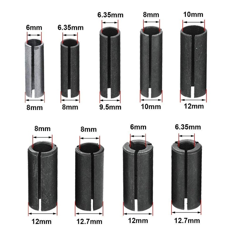 Gasea Set of 9 Sizes Steel CNC Router Collet Chuck