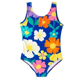 Traje de baño de una pieza para niñas, traje de baño para niños pequeños, lindo traje de baño de secado rápido, rayas con volantes, talla 2-10T, Flor azul marino, 4-5T