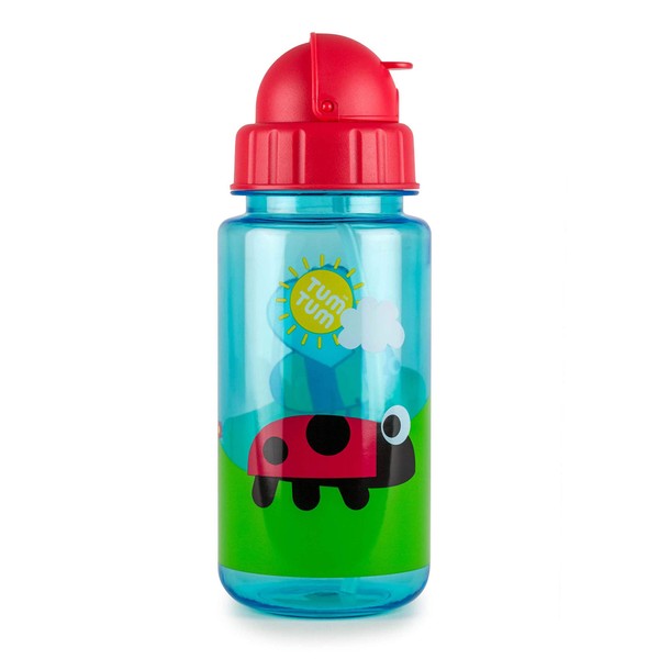 TUM TUM Flip Top Kids Water Bottle With Straw, Tritan Toddler Water Bottle, 400ml, BPA Free (Bugs)