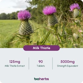 Milk Thistle High Strength 5000mg - 80% Silymarin (125mg Extract) by BioHerbs | 90 One-Per-Day Milk Thistle Tablets (3-Month Supply)
