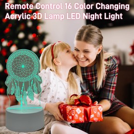 SYLIKENATE Dreamcatcher 3D Illusion Lamp,Acrylic 3D Lamp LED Night Light with Remote Control 16 Color Changing Desk Lamp，Kids Gamer Room Decor Plug in Best Cool Festival Birthday Gift.
