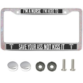 Liangchi I'm a Nurse to Save Your Ass Diamond License Plate Frame,Funny Nurse Motto Rhinestone License Plate Frame,Nurse Humor Gift Bling License Plate Frame Anti-Theft with Mounting Gift Kit