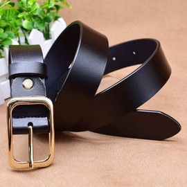 VONSELY Leather Belts for Women, Genuine Leather Womens Belts with Gold Buckle, 115CM Black Belt