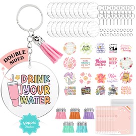 YOPPIX 140 PCS Acrylic Keychain Blank Set, Funny Double-Sided UV DTF Stickers Acrylic Keychain Making Kits for Vinyl DIY Craft Project