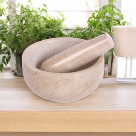 Exquisite Marble Mortar and Pestle Set - Your Ultimate Kitchen Essential for Grinding Spices, Making Guacamole, Salsa, Pesto, and Crushing Pills (Viron, Bowl Shape (5"))
