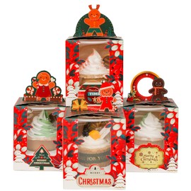 Gcardist Christmas Cupcake Boxes Individual Cupcake Holders Disposable 25pcs Single Cupcake Boxes with Window 9.4x9.4x11.4cm Cupcake Containers