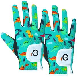 Golf Gloves Kids Left/Right Hand 2 Pack, Breathable Boys Girls Sport Gloves Golf Gift Set for Junior Youth Toddler (Green&Black, M, Right)