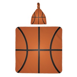 Basketball Print Baby Swaddle Blanket with Beanie Set, Newborn Receiving Blankets 35.4"X 35.4" Soft Swaddle Wrap Baby Stuff for Infant Boy Girl Gift