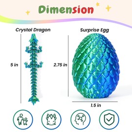 6PCS 3D Printed Dragon Eggs with Dragon Inside, Easter Dragon Eggs, Articulated Crystal Dragon, Mystery Dragon Egg Fidget Toy, Easter Basket Stuffers 3D Printed Animals Set (6PCS)