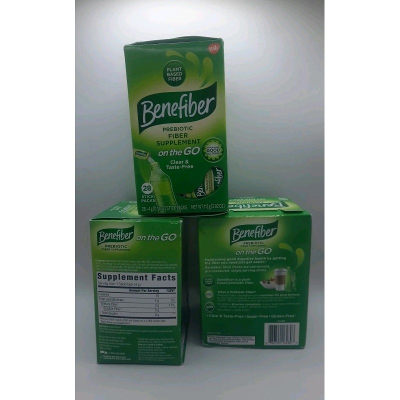 Benefiber Prebiotic Fiber Supplement On the Go, 28 Stick Packs