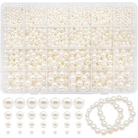 Dotilili Glass Beads Beige Pearls for Jewellery Making 4/6/8/10 mm Beads with Hole for Crafts, 1890 Pieces Beads Mother of Pearl for Bracelets Necklace Jewellery Making Crafts Decor