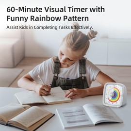 Yunbaoit Visueller Timer mit Nachtlicht, 60 Minuten Countdown Timer, Kinder Timer mit Regenbogen Muster, Pomodoro Timer für Haus Küche Klassenzimmer（Weiß）