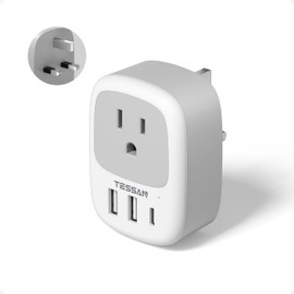TESSAN US to UK Plug Adapter with 3 USB (1 USB C), 4 in 1 Type A and B to Type G Plug Adaptor with 13A Fuse, 3250W Max, American to UK Travel Adapter Accepts USA, Canada, Mexico, Japan Appliances