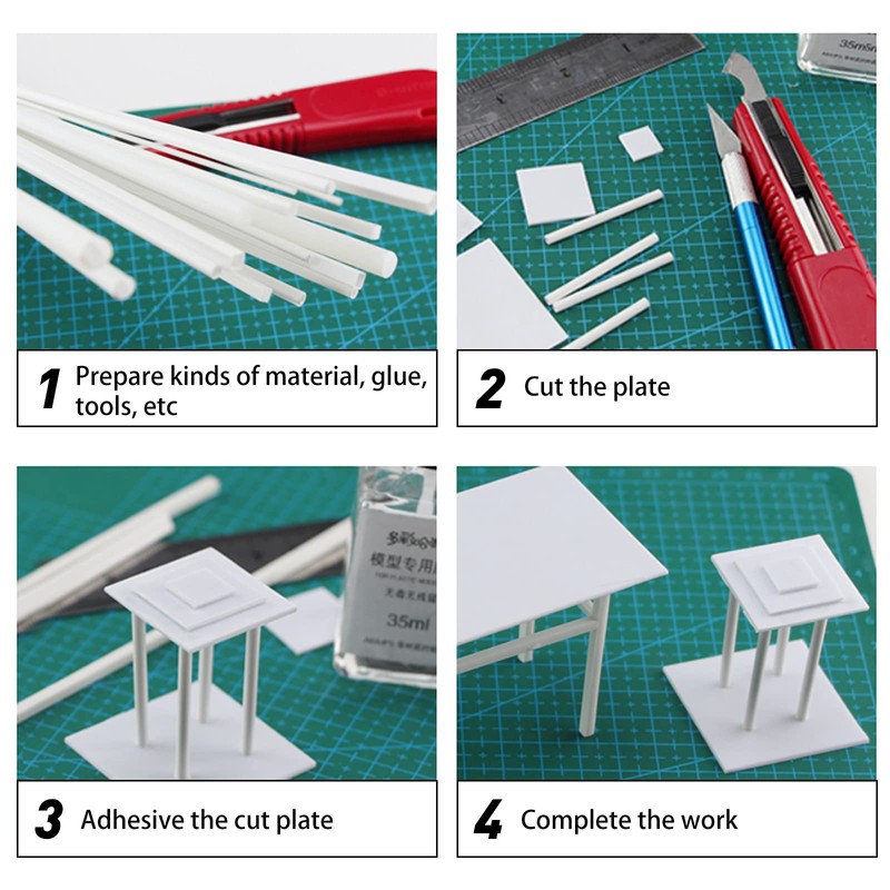 OLYCRAFT 40pcs 4 Size ABS Plastic Square Tube 3/4/5/6mm White