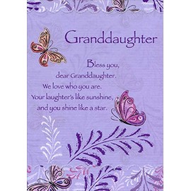 Designer Greetings Bless You Butterflies on Purple Religious Z-Fold Birthday Card for Granddaughter