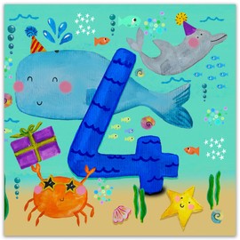 Twizler 4th Birthday Card for Boys - Sea Animals - Age 4 Happy Birthday Card - Fourth Birthday Card for Boy - Son 4 Year Old Childrens Card - Grandson Birthday Card Age Four