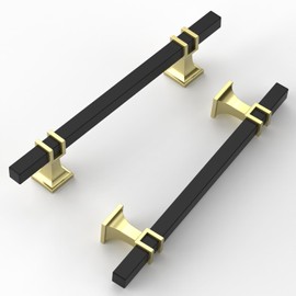 FILTA 5 Inch(128mm) Hole Centers Matte Black 10 Pack Cabinet Pulls,Black and Gold Square Drawer Pulls T Bar Kitchen Cabinet Handles Cabinet Hardware for Cabinets Cupboard Drawer