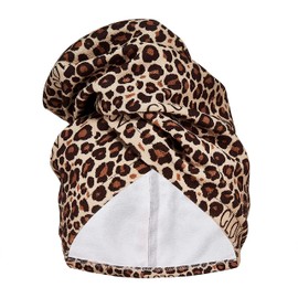 Hair Turban Quick-Drying Microfibre Towel Turban Towel with Bow and Buttons Absorbent Microfibre Hair Turban Universal Size (Cheetah)