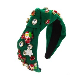 SHESRA Christmas Hair Bands Fabric Rhinestones Santa Claus Snowflake Headband Women's Winter Wonderland Holiday New Year Xmas Party Hair Hoop Accessories Headwear Jewelry Gifts 17(Green)
