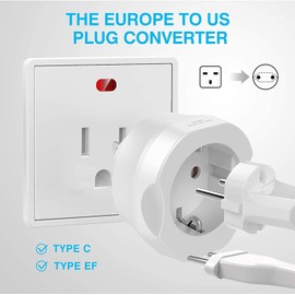 3 Pack European to US Plug Adapter, VINTAR EU to US Adapter, Europe to USA Travel Converter for Most of EU Spain France Type C E F Plugs to America