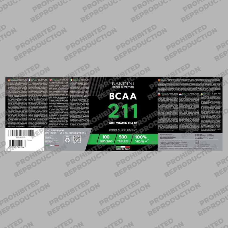 Bandini® BCAA 2:1:1 3000mg per Serving | 500 Vegan Tablets