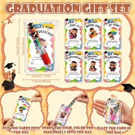 Crtiin 24 Sets End of The Year Gifts from Teacher, Bear 4-in-1 Fun Ballpoint Pens with Positive Cards, Cute Pens Student Gift Bulk for Classroom Prize Office School Gift Exchange