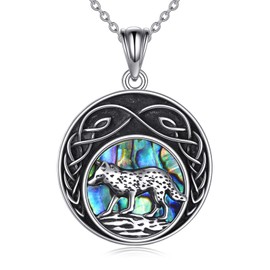 KQF Wolf Necklace Sterling Silver Wolf Pendant Jewelelry Celtic Necklace Abalone Shells Jewellery Gifts for Women Girls