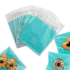 Artboil 100pcs Lovely Small Self Adhesive Treat Bag Cellophane Bag Cookie Bag, Homemade, Party, Wedding Favor Bag, for Bakery, Biscuit, Candy - Blue (3.94" x 3.94")