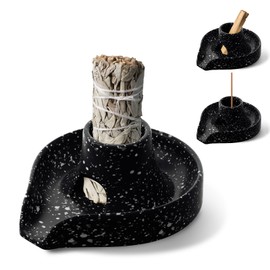 Sage Holder Smudge Stick Burner Bowl Ceramics Incense Holder Burning Bowl for White Sage/Palo Santo Stick/Incense,Easy to Clean 3 in 1 White Sage Bundle Smudge Bowl (Black)