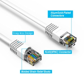 FireFold Cat5e Ethernet Patch Cable 1ft White with Gold Plated RJ45 Connectors – 350 MHz High Performance Patch Cord – 4 UTP 24 AWG Stranded Copper Pure Conductors with PVC Jacket