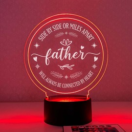 Side By Side or Miles Apart, Moving Away Gift, Father Distance, Christmas Gift, Long Distance Gift, Night Light LED Dad Father's Day Gift Remote Included. 16 Color Options. Handcrafted in CT, USA.