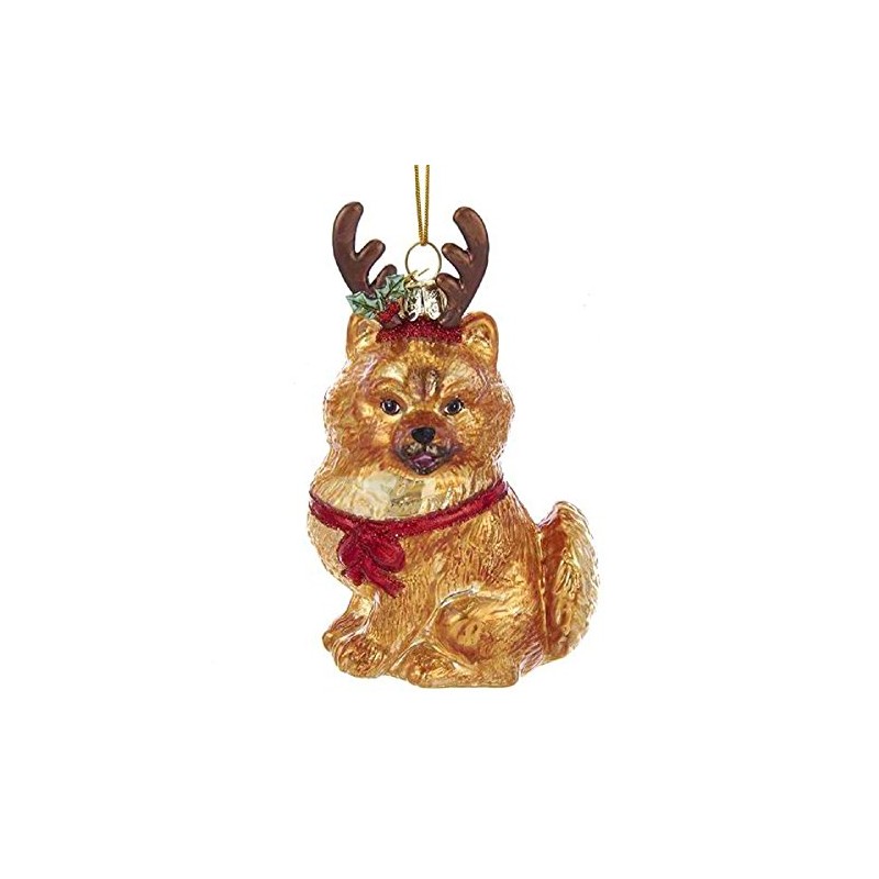 Kurt Adler Noble Gems Glass Pomeranian with Antlers Ornament