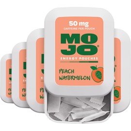 MOJO Energy Pouches Peach Watermelon Flavor, 50 mg per Caffeine Pouch, 15 Pouches, 5-Pack