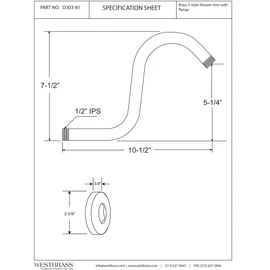 Westbrass 1/2" IPS x 8" S-Shaped Shower Arm and Flange, Polished Brass, D303-81-01