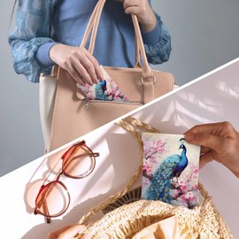 Beabes Peacock Women Glasses Case, Tropical Peacock Cherry Blossom Soft Glasses Case Anti-Scratch Sunglasses Bag Sunglass Organizer Eyeglasses Bag Eyewear Case