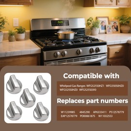 5Pcs W11239985 Control Knob Compatible with Whirlpool Gas Ranges WFG525S0HZ1 WFG550S0HZ0 WFG525S0HZ0 WFG525S0JV0 Replacement 4845290 AP6333411 PS12578779 EAP12578779