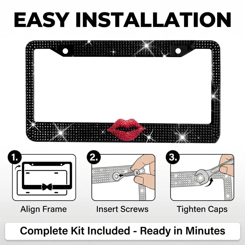 Hurifeng 1 Pack Black Bling License Plate Frame with Red