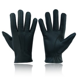 Men's Leather Police Soft Genuine Real Driving Gloves Unlined Black (M, Black)