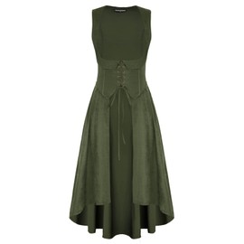 Scarlet Darkness Women Renaissance Costume Pirate Overdress Medieval Underbust Dress Army Green XXL