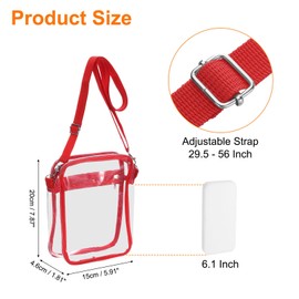 QUARKZMAN Clear Crossbody Bag, Stadium Approved Clear Waterproof Backpack Shoulder Bag for Men and Women, Stadium Events Sports Festivals Concerts, Red 17.5 x 7 x 22.5 cm